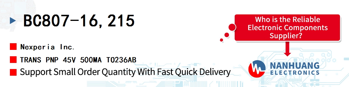 BC807-16,215 Nexperia TRANS PNP 45V 500MA TO236AB